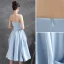 Chic / Beautiful Sky Blue Satin Homecoming Graduation Dresses 2021 A-Line / Princess Spaghetti Straps Sleeveless Backless Tea-length Formal Dresses