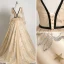 Élégant Beige Robe De Bal 2019 Princesse V-Cou En Dentelle Étoile Manches Longues Dos Nu Train De Balayage Robe De Ceremonie