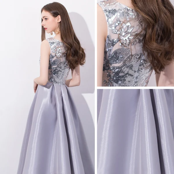 Chic / Beautiful Champagne Homecoming Graduation Dresses 2018 A-Line / Princess Sequins Scoop Neck Sleeveless Knee-Length Formal Dresses