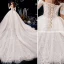 Luxury / Gorgeous Champagne Wedding Dresses 2019 Ball Gown Off-The-Shoulder Beading Sequins Pearl Lace Flower Appliques Short Sleeve Backless Royal Train