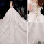 Charming Champagne Wedding Dresses 2019 A-Line / Princess Off-The-Shoulder Beading Tassel Pearl Lace Flower Appliques Short Sleeve Backless Royal Train