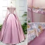 Elegant Candy Pink Prom Dresses 2019 Ball Gown Scoop Neck Lace Flower Long Sleeve Floor-Length / Long Formal Dresses