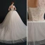 Vintage High End Weiß Ballkleid Brautkleider / Hochzeitskleider 2021 Rundhalsausschnitt Perlenstickerei Perle Strass Kurze Ärmel Rückenfreies Königliche Schleppe Hochzeit