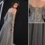 Elegant Grey Evening Dresses  2019 A-Line / Princess Spaghetti Straps Appliques Lace Flower Pearl Long Sleeve Backless Floor-Length / Long Formal Dresses