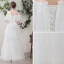 Light White Beach Wedding Dresses 2019 A-Line / Princess Off-The-Shoulder Pearl Lace Flower Appliques Short Sleeve Backless Floor-Length / Long