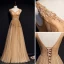 Chic / Beautiful Khaki Evening Dresses  2019 A-Line / Princess V-Neck Beading Sequins Lace Flower Sleeveless Backless Floor-Length / Long Formal Dresses