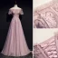 Style Victorien Rougissant Rose Robe De Soirée 2019 Princesse Volants De l'épaule Perlage En Dentelle Fleur Manches Courtes Dos Nu Longue Robe De Ceremonie