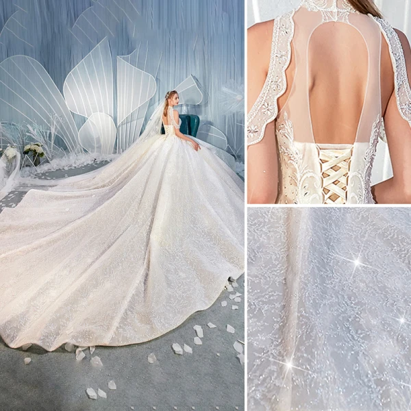 High-end Champagne Wedding Dresses 2019 Ball Gown High Neck Beading Sequins Crystal Lace Flower Sleeveless Backless Royal Train