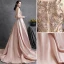 Élégant Champagne Satin Robe De Soirée 2021 Princesse Encolure Dégagée Perlage Faux Diamant Paillettes Sans Manches Train De Balayage Soirée Robe De Ceremonie