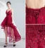 Sexig Hög Låg Burgundy Cocktailklänningar 2019 Prinsessa Spaghettiband Beading Paljetter Spets Blomma Ärmlös Halterneck Asymmetrisk Formella Klänningar