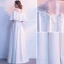 Elegante Ivory / Creme Abendkleider 2019 A Linie Rundhalsausschnitt Perle Applikationen 1/2 Ärmel Lange Festliche Kleider