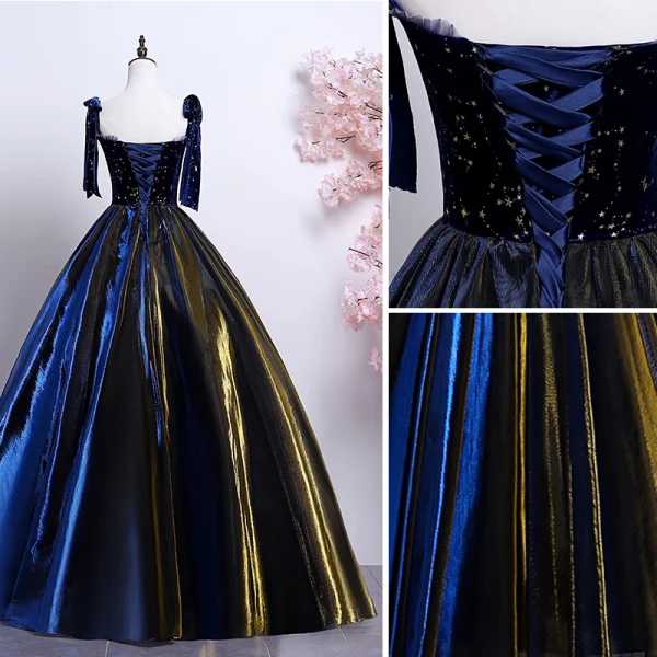 light blue maxi dress plus size Zapakasa Women Sparkly Royal Blue Prom Dress with Slit A-Line Lace-Up Back  Party Dress main image 1