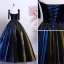 Elegante Königliches Blau Gold Ballkleider 2019 A Linie Spaghettiträger Wildleder Spitze Star Ärmellos Rückenfreies Lange Festliche Kleider