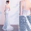 Sexy Scintillantes Argenté Robe De Soirée 2019 Trompette / Sirène Une épaule Paillettes Sans Manches Dos Nu Fendue devant Train De Balayage Robe De Ceremonie