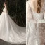 Chic / Beautiful Ivory Pregnant Wedding Dresses 2019 A-Line / Princess V-Neck Pearl Lace Flower 3/4 Sleeve Backless Chapel Train