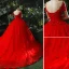 Haut de Gamme Rouge Robe De Mariée 2019 Robe Boule V-Cou Perle Faux Diamant Appliques Manches Courtes Dos Nu Chapel Train