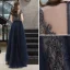 Chic / Beautiful Navy Blue Evening Dresses  2020 A-Line / Princess Scoop Neck Crystal Short Sleeve Backless Floor-Length / Long Formal Dresses