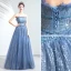 Charmant Meeresblau Abendkleider 2020 A Linie Bandeau Perlenstickerei Pailletten Schleife Ärmellos Rückenfreies Lange Festliche Kleider