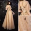 Charmant Doré Robe De Bal 2020 Princesse Encolure Dégagée En Dentelle Paillettes Étoile Faux Diamant Manches Courtes Dos Nu Longue Robe De Ceremonie