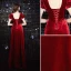 Elegant Red Evening Dresses  2020 A-Line / Princess Suede High Neck Short Sleeve Floor-Length / Long Formal Dresses