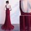 Luxury / Gorgeous Burgundy Evening Dresses  2019 Trumpet / Mermaid V-Neck Beading Crystal Sleeveless Backless Sweep Train Formal Dresses