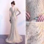 Luxe Doré Robe De Soirée 2020 Trompette / Sirène V-Cou Fait main Perlage Cristal Paillettes Manches Courtes Dos Nu Train De Balayage Robe De Ceremonie