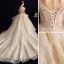 Charming Champagne Wedding Dresses 2020 Ball Gown Ruffle V-Neck Beading Pearl Lace Appliques Sequins Sleeveless Backless Royal Train