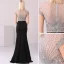 High-end Black Evening Dresses  2020 Trumpet / Mermaid Scoop Neck Handmade  Beading Crystal Rhinestone Short Sleeve Floor-Length / Long Formal Dresses