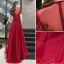 Haut de Gamme Bordeaux Robe De Soirée 2020 Princesse Encolure Dégagée Perlage Cristal Manches Courtes Train De Balayage Robe De Ceremonie
