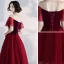 Chic / Beautiful Burgundy Prom Dresses 2019 A-Line / Princess Suede Scoop Neck Short Sleeve Backless Tea-length Formal Dresses