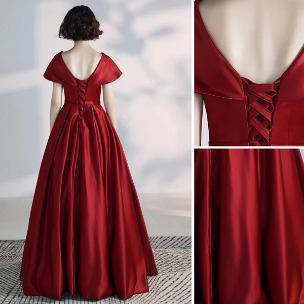 Modern / Fashion Burgundy Evening Dresses 2020 A-Line / Princess V-Neck Backless Sleeveless Floor-Length / Long Formal Dresses