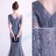 Charmant Gris Robe De Soirée 2020 Trompette / Sirène V-Cou Paillettes 1/2 Manches Dos Nu Longue Robe De Ceremonie