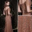 Scintillantes Or Rose Glitter Robe De Soirée 2021 Trompette / Sirène De l'épaule Paillettes Manches Courtes Dos Nu Longue Soirée Robe De Ceremonie
