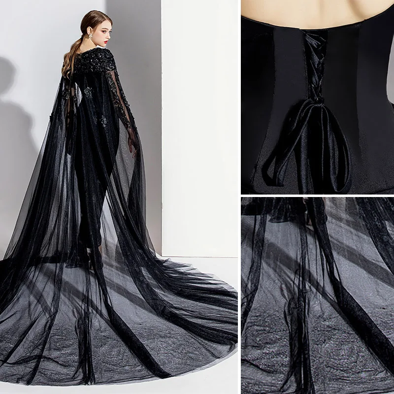 Charming Black Evening Dresses Jumpsuit With Cloak 2020 Strapless