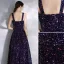 Sparkly Purple Starry Sky Evening Dresses  2020 A-Line / Princess Square Neckline Beading Sequins Sleeveless Backless Floor-Length / Long Formal Dresses