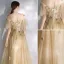 Modern / Fashion Champagne Evening Dresses  2020 A-Line / Princess Scoop Neck Star Lace Sequins Short Sleeve Backless Floor-Length / Long Formal Dresses