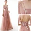 Chic / Belle Perle Rose Robe De Soirée 2020 Princesse Bretelles Spaghetti Appliques Paillettes En Dentelle Manches Courtes Dos Nu Longue Robe De Ceremonie