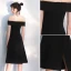 Modern / Fashion Black Party Dresses 2020 A-Line / Princess Off-The-Shoulder Short Sleeve Backless Knee-Length Formal Dresses