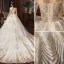 Charming Champagne Wedding Dresses 2020 A-Line / Princess Off-The-Shoulder Beading Sequins Lace Pearl 3/4 Sleeve Backless Cathedral Train