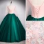 Elegant Dark Green Prom Dresses 2020 Ball Gown Scoop Neck Beading Rhinestone Appliques Lace Flower 3/4 Sleeve Backless Floor-Length / Long Formal Dresses