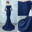 Chic / Belle Bleu Marine Robe De Soirée 2018 Trompette / Sirène Perlage Gland 3/4 Manches Encolure Dégagée Train De Balayage Robe De Ceremonie