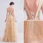 Charmig Guld Aftonklänningar 2020 Prinsessa Urringning Rhinestone Glittriga / Glitter Paljetter Ärmlös Halterneck Långa Formella Klänningar