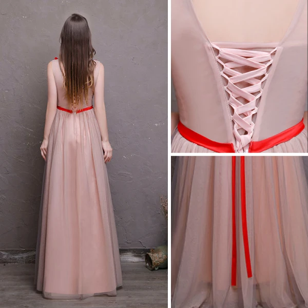 Chic / Beautiful Red Prom Dresses 2018 A-Line / Princess Appliques Crystal Bow V-Neck Backless Sleeveless Floor-Length / Long Formal Dresses