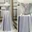 Classic Grey Prom Dresses 2019 A-Line / Princess Off-The-Shoulder Suede Short Sleeve Backless Floor-Length / Long Formal Dresses