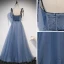 Classy Ocean Blue Prom Dresses 2020 A-Line / Princess Spaghetti Straps Bow Suede Sleeveless Backless Floor-Length / Long Formal Dresses