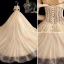 Charming Champagne Wedding Dresses 2020 Ball Gown Off-The-Shoulder Sequins Lace Flower Sleeveless Backless Chapel Train