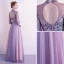 Chic / Belle Lavande Robe De Soirée 2020 Princesse Col Haut En Dentelle Fleur 1/2 Manches Dos Nu Longue Robe De Ceremonie