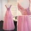 Chic / Belle Rose Bonbon Robe De Bal 2018 Princesse En Dentelle Appliques Paillettes Encolure Dégagée Dos Nu Sans Manches Longue Robe De Ceremonie