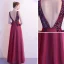 Classy Burgundy Evening Dresses  2020 A-Line / Princess V-Neck Sequins Sleeveless Backless Floor-Length / Long Formal Dresses