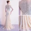 Luxe Champagne Robe De Soirée 2020 Trompette / Sirène Encolure Dégagée Fait main Perlage Gland En Dentelle Faux Diamant Paillettes Manches Courtes Train De Balayage Robe De Ceremonie